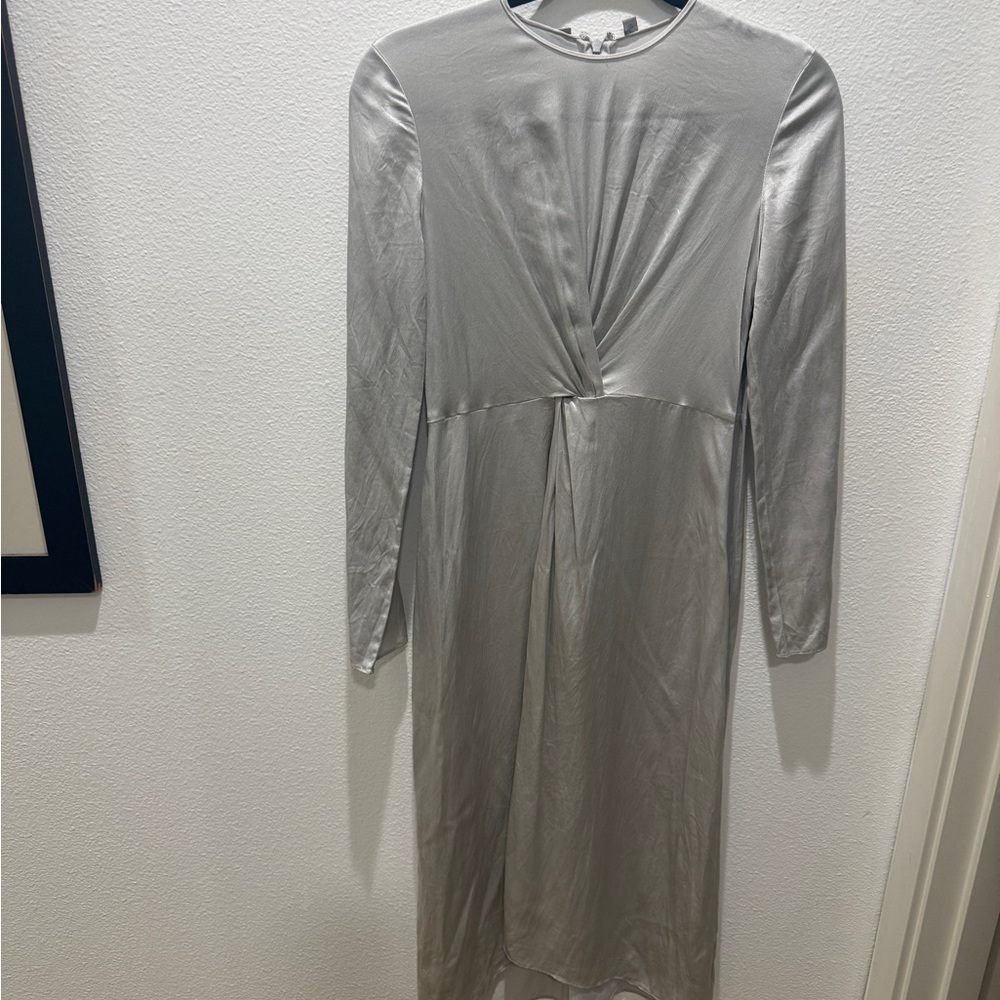 Vince 100% silk Shimmering Silver Long Sleeve Dress, size 2